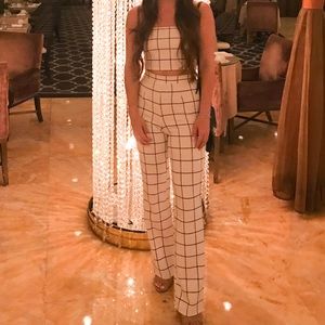 Fashion Nova Two Piece Matching High Waisted Straight Leg Pant and Crop Top Set